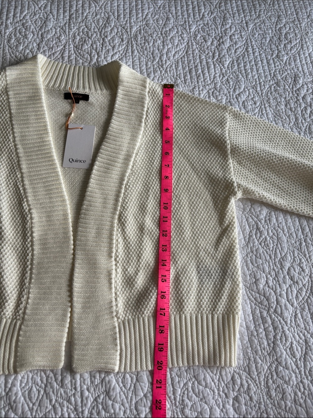 NWT Quince Ivory Waffle Stitch Open-Front Knit Cardigan 100% Organic Cotton S - Picture 10 of 13
